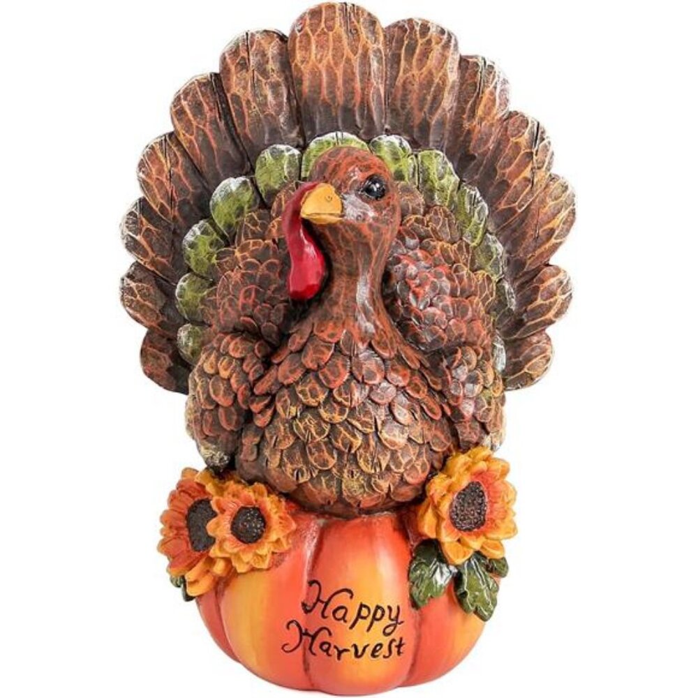 Thanksgiving Table Decorations Resin Turkey Statue with Pumpkin, Fall Harvest